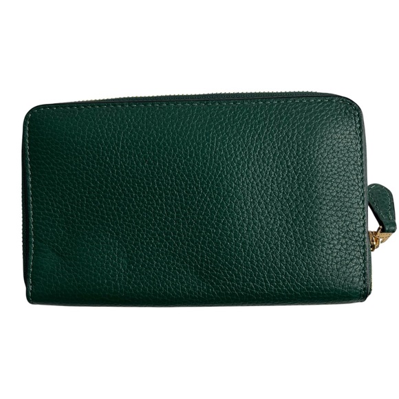 Coach Women’s Pebbled Leather Long Zip Around Wallet Emerald Green Maroon Int. - Picture 2 of 9